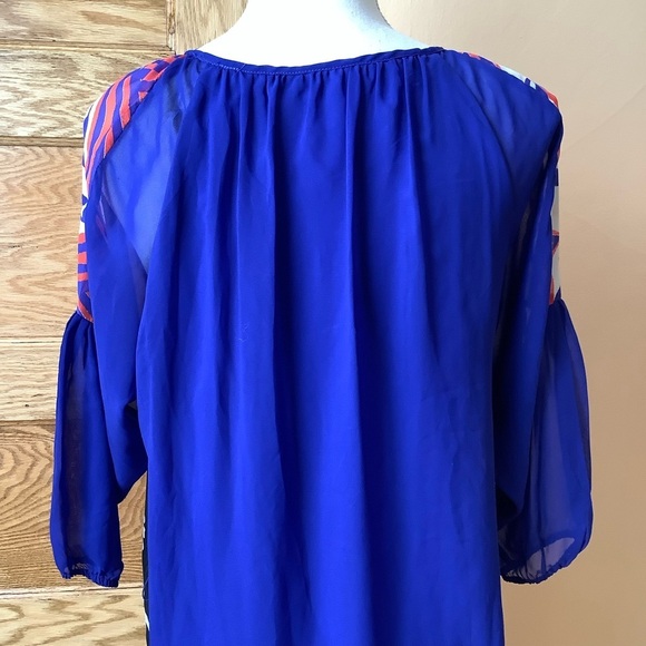 DESIGUAL Blue Multicolour Sheer Sleeve Dress Size 38 - Picture 6 of 16